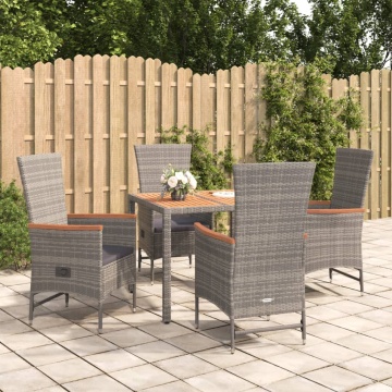 Set mobilier de grădină cu perne, 5 piese, gri, poliratan - Img 1