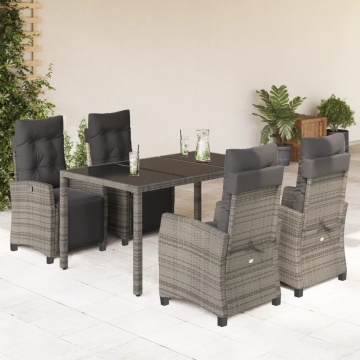 Set mobilier de grădină cu perne, 5 piese, gri, poliratan - Img 1