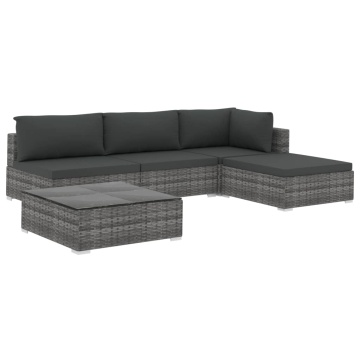 Set mobilier de grădină cu perne, 5 piese, gri, poliratan - Img 2