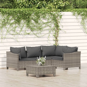 Set mobilier de grădină cu perne, 5 piese, gri, poliratan - Img 1