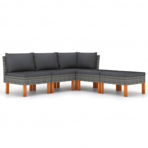 Set mobilier de grădină cu perne, 5 piese, gri, poliratan - Img 1