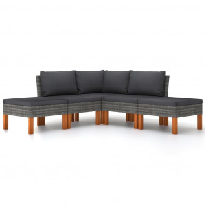 Set mobilier de grădină cu perne, 5 piese, gri, poliratan - Img 3