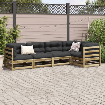 Set mobilier de grădină cu perne, 5 piese, lemn de pin tratat - Img 3