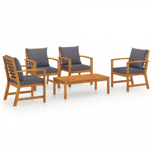 Set mobilier de grădină cu perne, 5 piese, lemn masiv acacia - Img 1