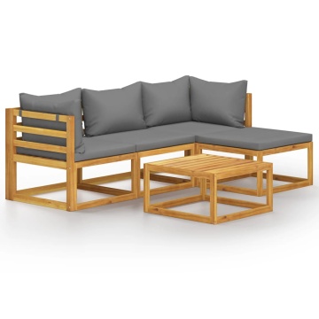 Set mobilier de grădină cu perne, 5 piese, lemn masiv de acacia - Img 2