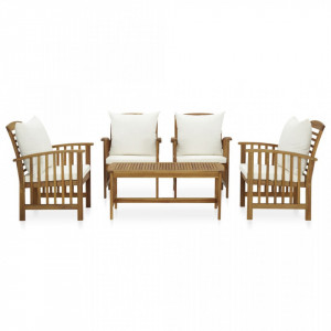 Set mobilier de grădină cu perne, 5 piese, lemn masiv de acacia - Img 2