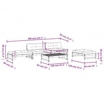 Set mobilier de grădină cu perne, 5 piese, lemn masiv douglas - Img 7