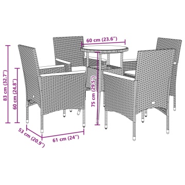 Set mobilier de grădină cu perne 5 piese negru poliratan&sticlă - Img 6