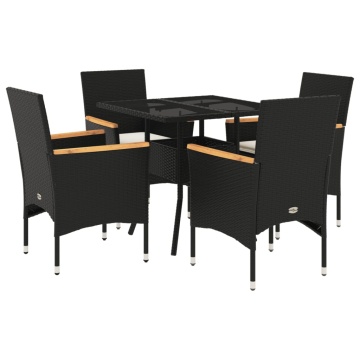 Set mobilier de grădină cu perne 5 piese negru poliratan&sticlă - Img 2