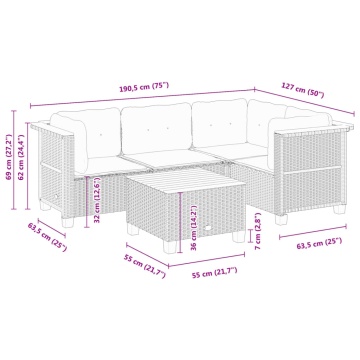 Set mobilier de grădină cu perne, 5 piese, negru, poliratan - Img 7