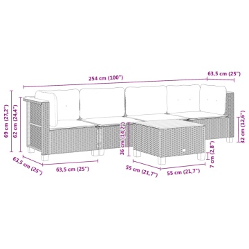Set mobilier de grădină cu perne, 5 piese, negru, poliratan - Img 7