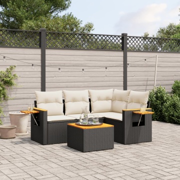 Set mobilier de grădină cu perne, 5 piese, negru, poliratan - Img 1