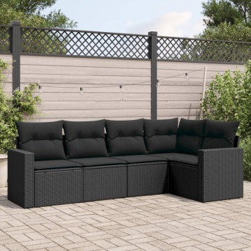 Set mobilier de grădină cu perne, 5 piese, negru, poliratan - Img 1