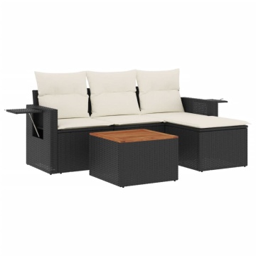 Set mobilier de grădină cu perne, 5 piese, negru, poliratan - Img 2