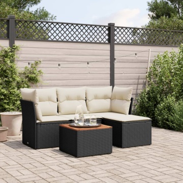 Set mobilier de grădină cu perne, 5 piese, negru, poliratan - Img 1