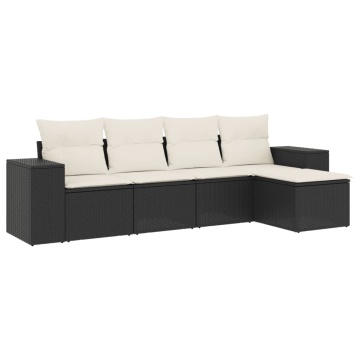 Set mobilier de grădină cu perne, 5 piese, negru, poliratan - Img 2
