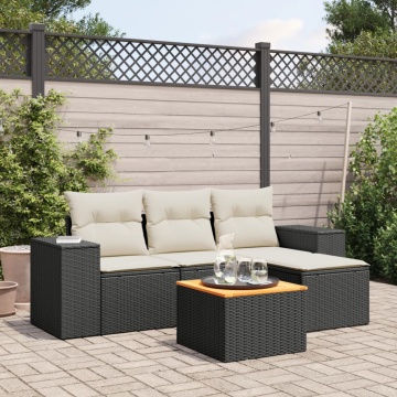 Set mobilier de grădină cu perne, 5 piese, negru, poliratan - Img 1