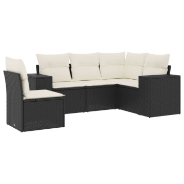 Set mobilier de grădină cu perne, 5 piese, negru, poliratan - Img 2