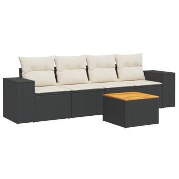 Set mobilier de grădină cu perne, 5 piese, negru, poliratan - Img 2