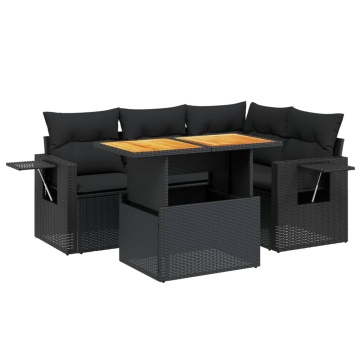 Set mobilier de grădină cu perne, 5 piese, negru, poliratan - Img 2