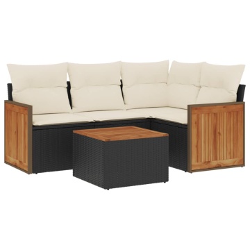 Set mobilier de grădină cu perne, 5 piese, negru, poliratan - Img 2