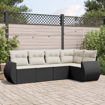 Set mobilier de grădină cu perne, 5 piese, negru, poliratan - Img 1