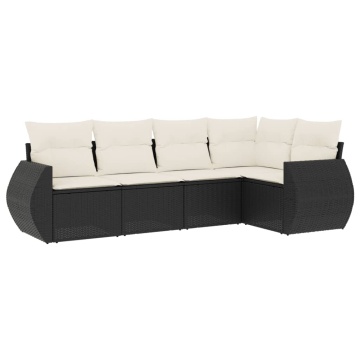 Set mobilier de grădină cu perne, 5 piese, negru, poliratan - Img 2