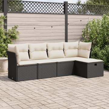 Set mobilier de grădină cu perne, 5 piese, negru, poliratan - Img 1