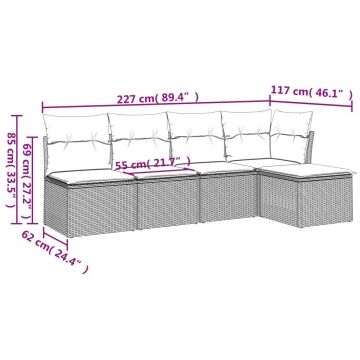 Set mobilier de grădină cu perne, 5 piese, negru, poliratan - Img 3