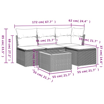 Set mobilier de grădină cu perne, 5 piese, negru, poliratan - Img 3