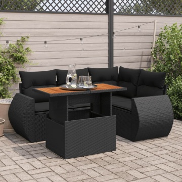 Set mobilier de grădină cu perne, 5 piese, negru, poliratan - Img 1