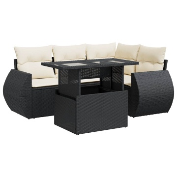 Set mobilier de grădină cu perne, 5 piese, negru, poliratan - Img 2