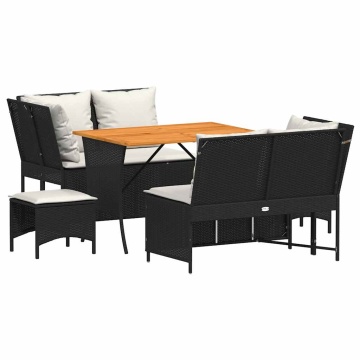 Set mobilier de grădină cu perne, 5 piese, negru, poliratan - Img 2