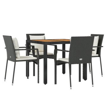 Set mobilier de grădină cu perne, 5 piese, negru, poliratan - Img 3