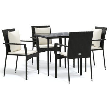 Set mobilier de grădină cu perne, 5 piese, negru, poliratan - Img 2