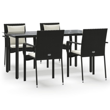 Set mobilier de grădină cu perne, 5 piese, negru, poliratan - Img 2