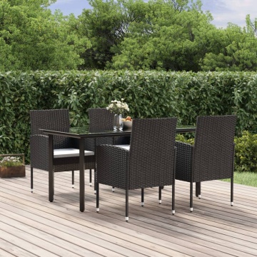 Set mobilier de grădină cu perne, 5 piese, negru, poliratan - Img 1