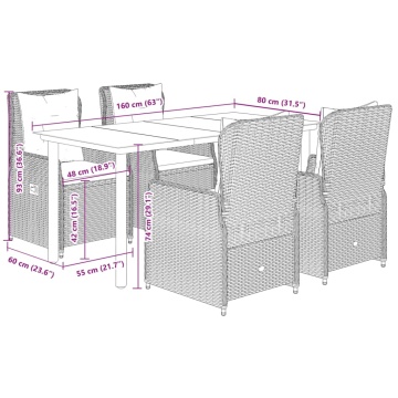 Set mobilier de grădină cu perne, 5 piese, negru, poliratan - Img 7