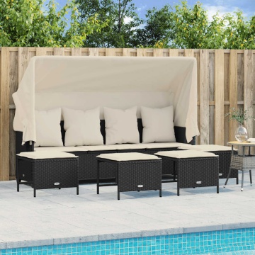 Set mobilier de grădină cu perne, 5 piese, negru, poliratan - Img 1