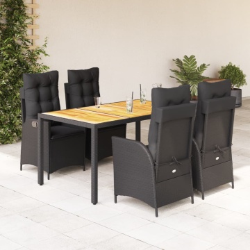 Set mobilier de grădină cu perne, 5 piese, negru, poliratan - Img 1
