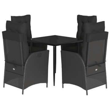 Set mobilier de grădină cu perne, 5 piese, negru, poliratan - Img 2