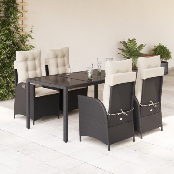 Set mobilier de grădină cu perne, 5 piese, negru, poliratan - Img 1