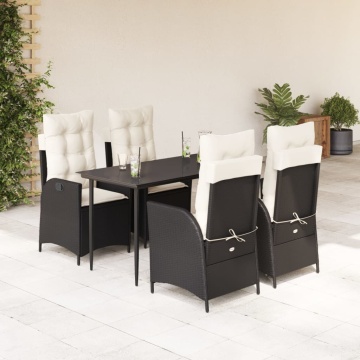 Set mobilier de grădină cu perne, 5 piese, negru, poliratan - Img 1