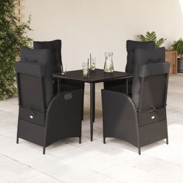 Set mobilier de grădină cu perne, 5 piese, negru, poliratan - Img 1