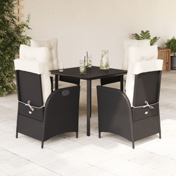 Set mobilier de grădină cu perne, 5 piese, negru, poliratan - Img 1