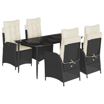 Set mobilier de grădină cu perne, 5 piese, negru, poliratan - Img 2