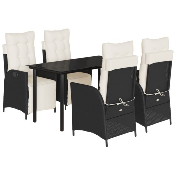 Set mobilier de grădină cu perne, 5 piese, negru, poliratan - Img 2