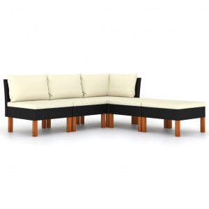 Set mobilier de grădină cu perne, 5 piese, negru, poliratan - Img 1
