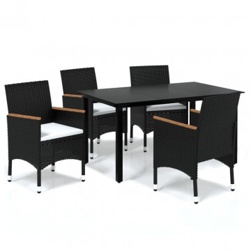 Set mobilier de grădină cu perne, 5 piese, negru, poliratan - Img 2