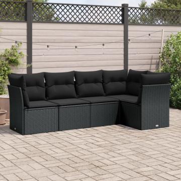 Set mobilier de grădină cu perne, 5 piese, negru, poliratan - Img 1